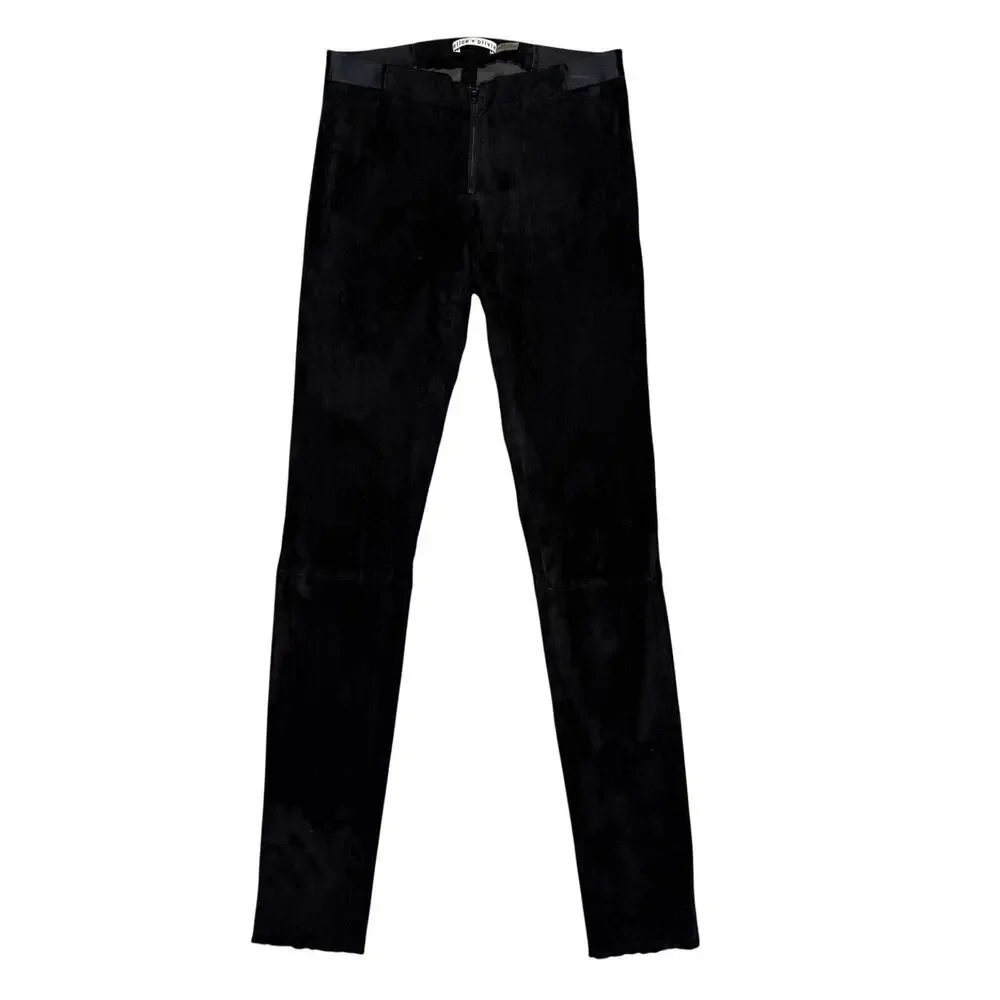 Alice + Olivia Front Zip Black Lambskin Suede Leggings Size 4